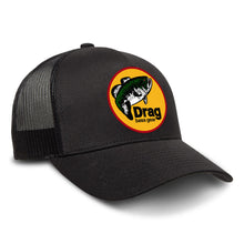 Load image into Gallery viewer, Drag Logo Black Snapback Trucker Hat