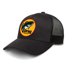 Load image into Gallery viewer, Drag Logo Black Snapback Trucker Hat