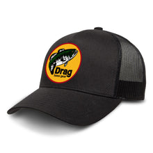 Load image into Gallery viewer, Drag Logo Black Snapback Trucker Hat
