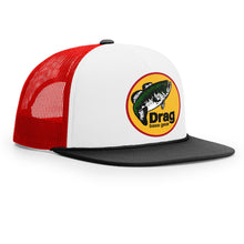 Load image into Gallery viewer, Drag Logo White/Red/Black Old School Foam Front Trucker Hat
